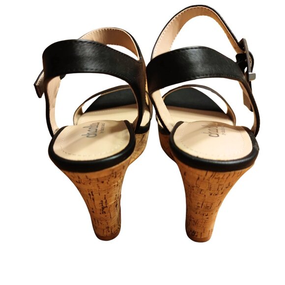 Charles David Women's Lindy Cork Wedge Black Strap Buckle Sandals Size 8.5 M - Picture 4 of 5